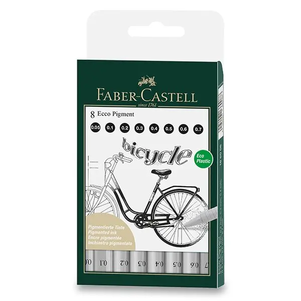 Popisovač Faber-Castell Ecco Pigment sada 8 ks, černé, různé hroty