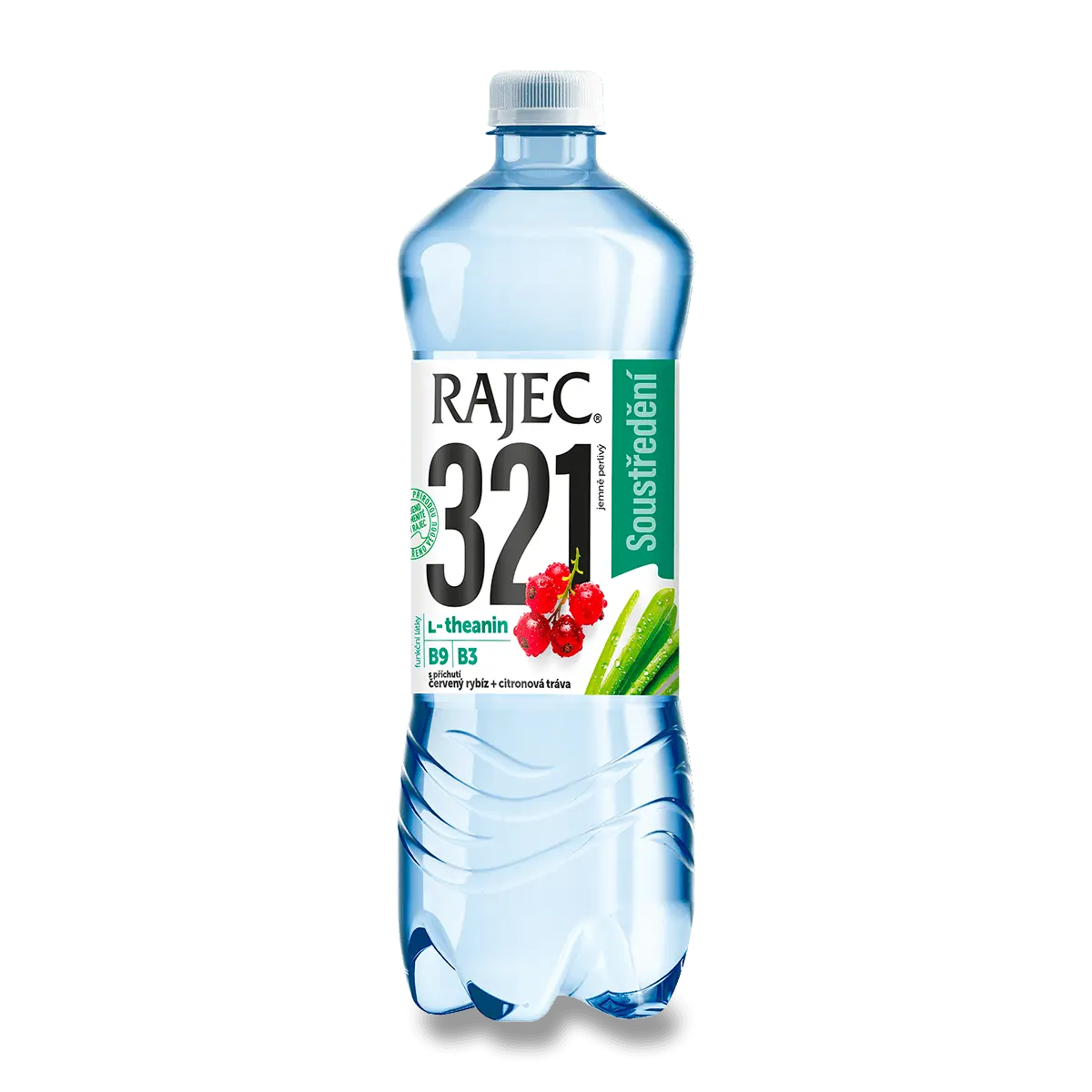 Ochucená voda Rajec 321 - rybíz, citrónová tráva, jemně perlivá, 8x 0,75 l