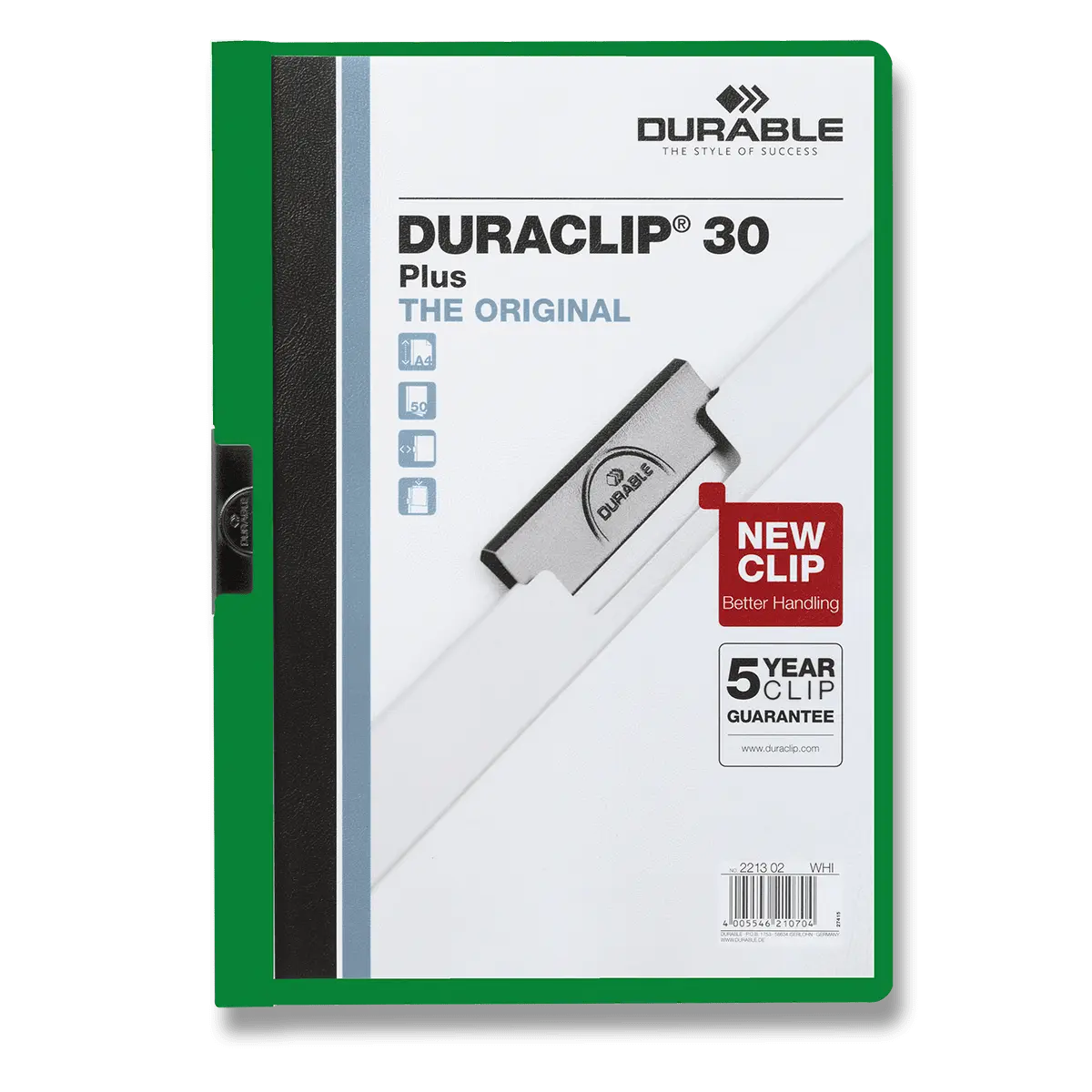 Durable Duraclip - plastový rychlovazač na 30 listů - zelený