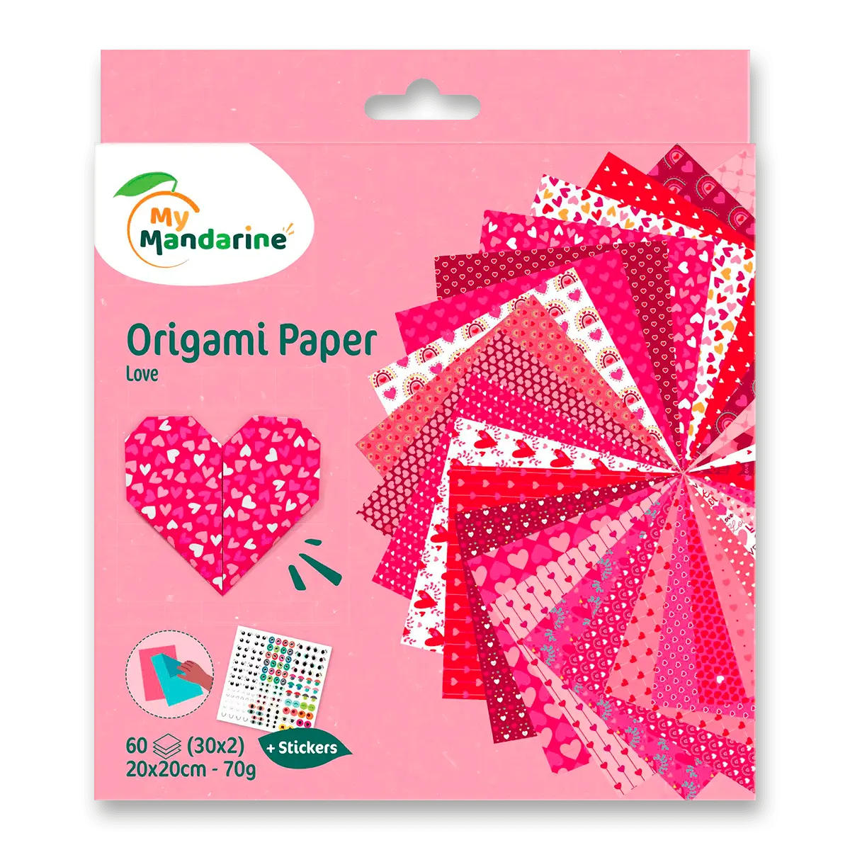 My Mandarine Origami Srdce - sada papírů - 60 listů