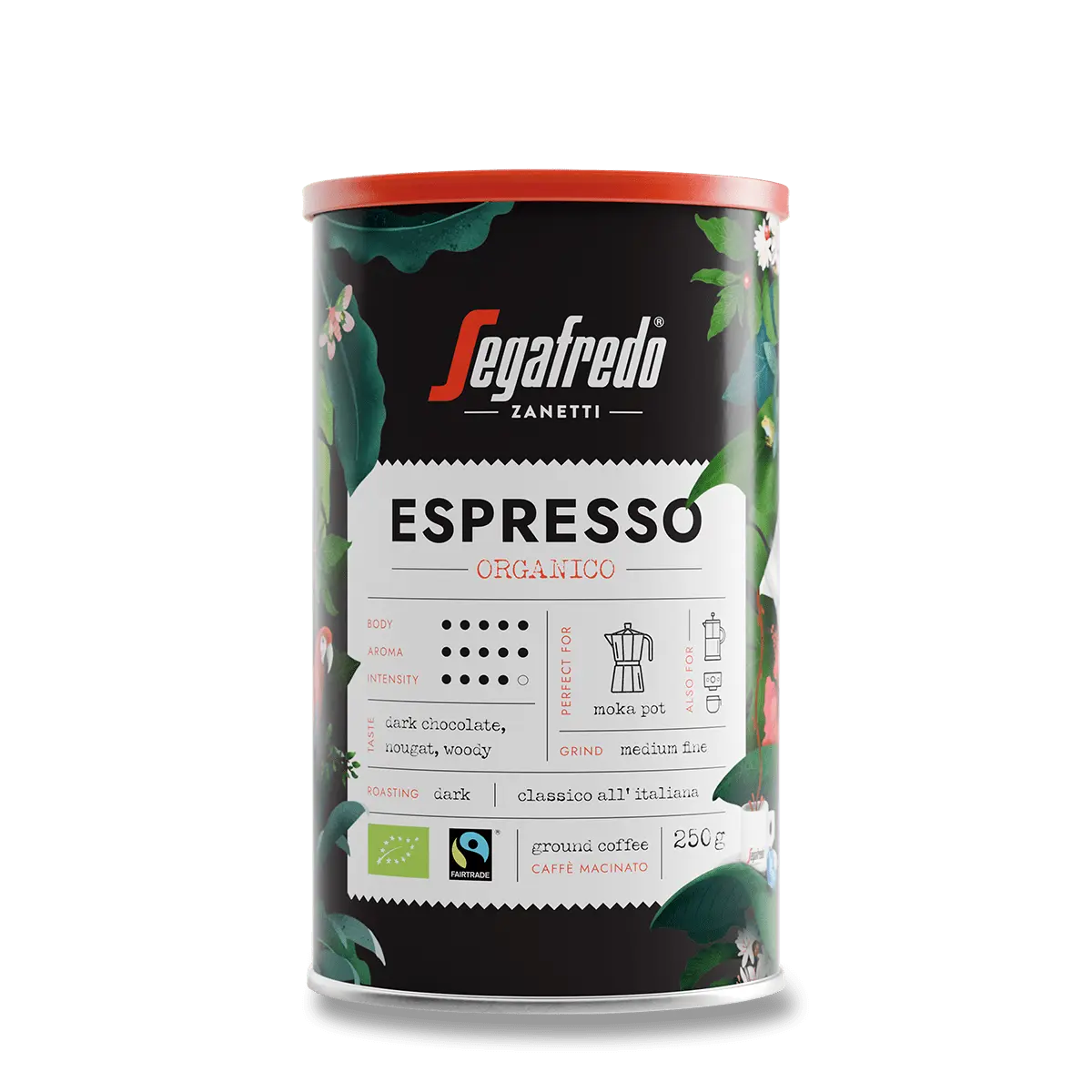 Mletá káva Segafredo - Espresso Organico, plech, 250 g