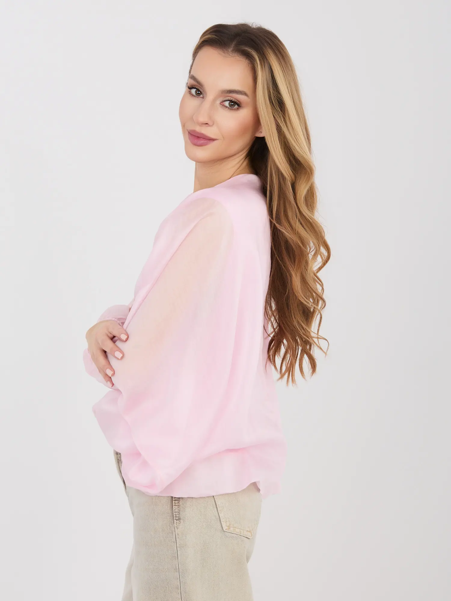 Pastelová růžová halenka s 3/4 rukávem