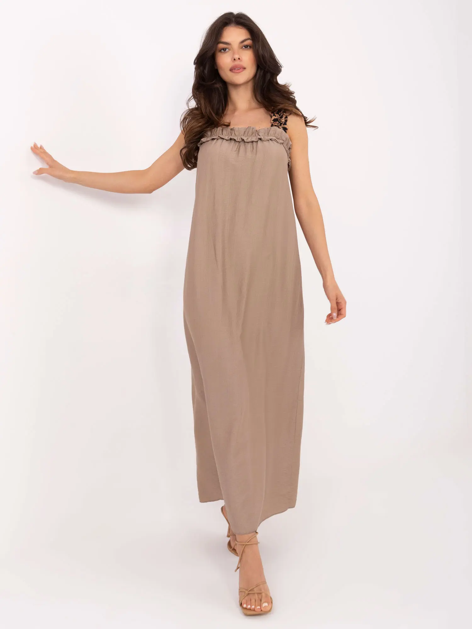 Dámské šaty MI-SK-A6412.68 ITALY MODA Barva: Béžová - tmavě, Velikost: UNI