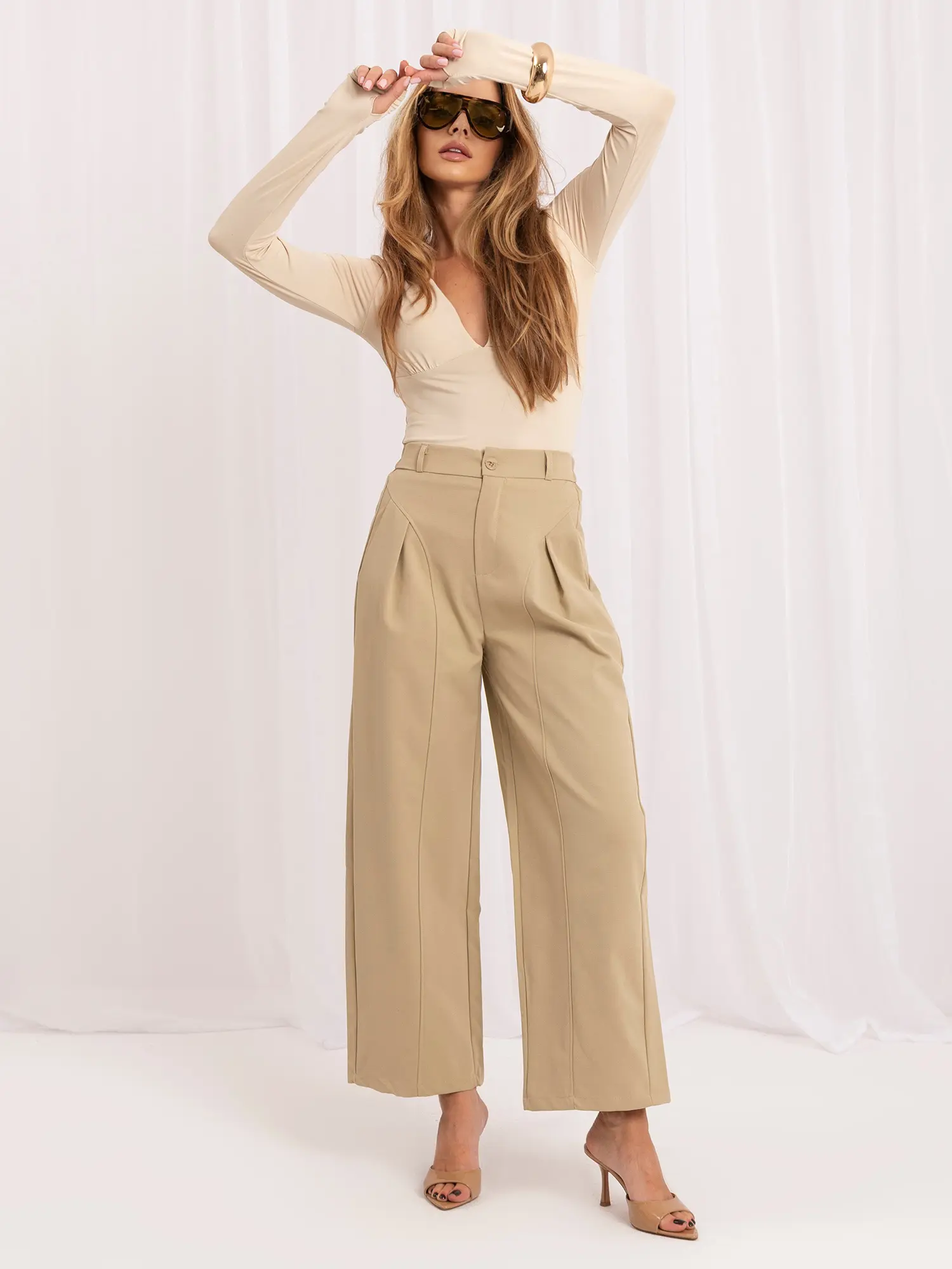 Béžové dámské kalhoty culotte