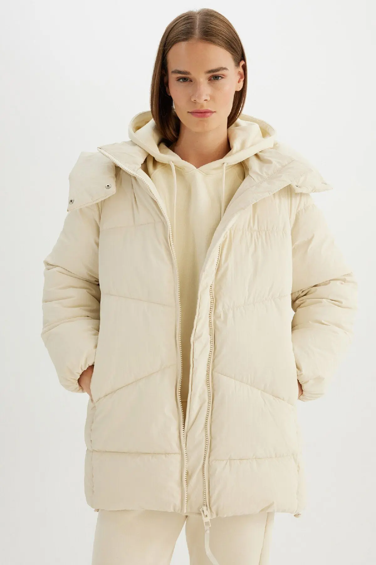 DEFACTO Water Repellent Hooded Puffer Jacket Parka Zipper Snap Pocket C9372AX24WN