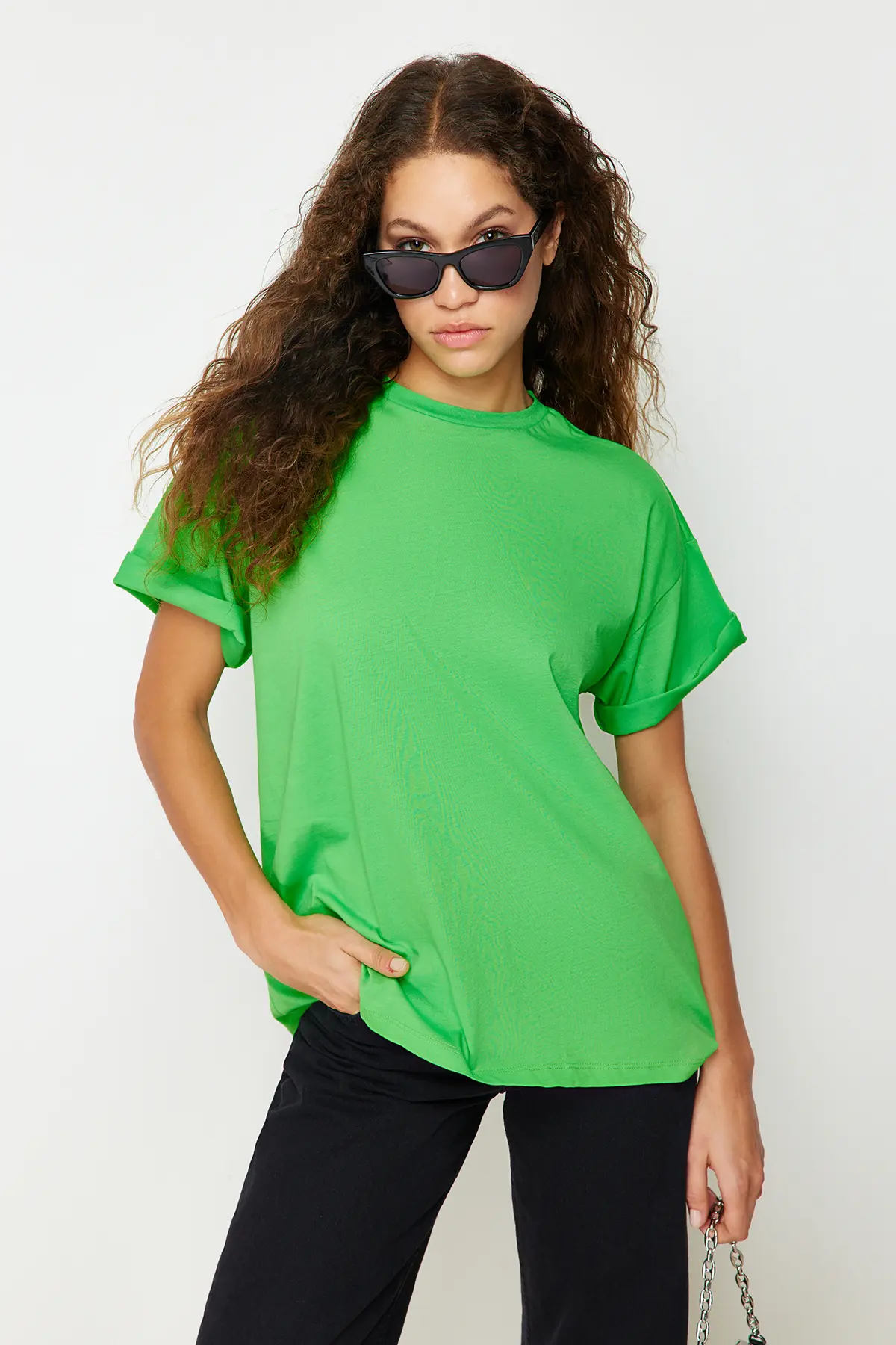 Trendyol Green 100% Cotton Crew Neck Oversize/Wide Pattern Knitted T-Shirt