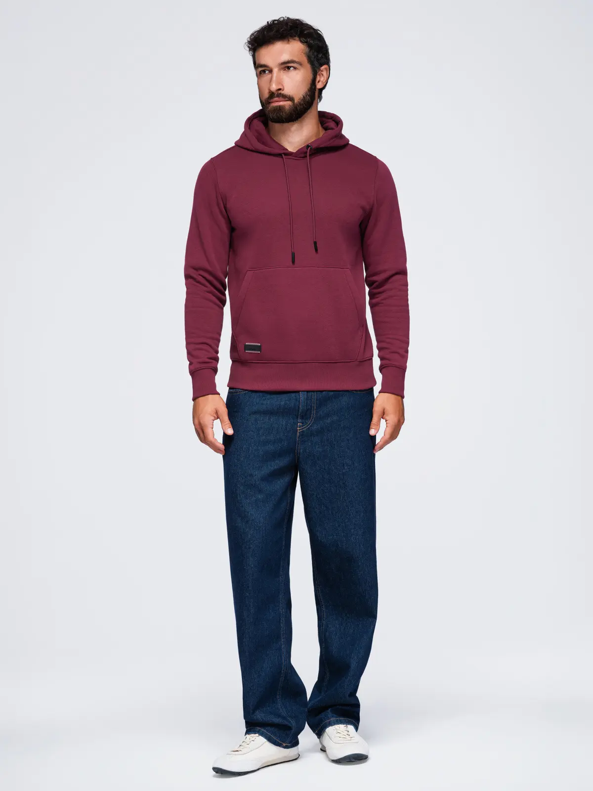 Ombre BASIC men’s hooded kangaroo-style sweatshirt – burgundy
