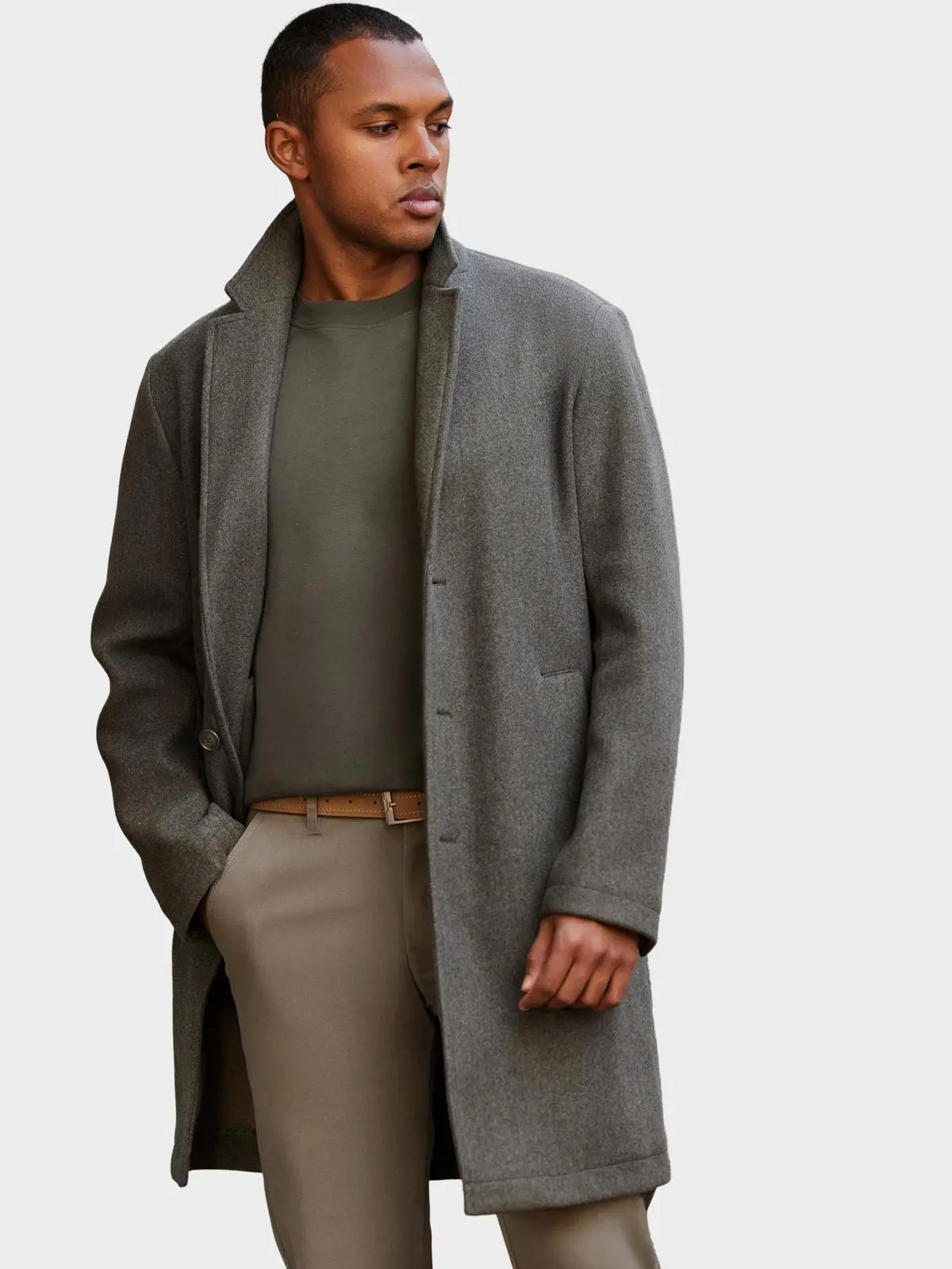Ombre Men's lightweight single-breasted coat - graphite-khaki