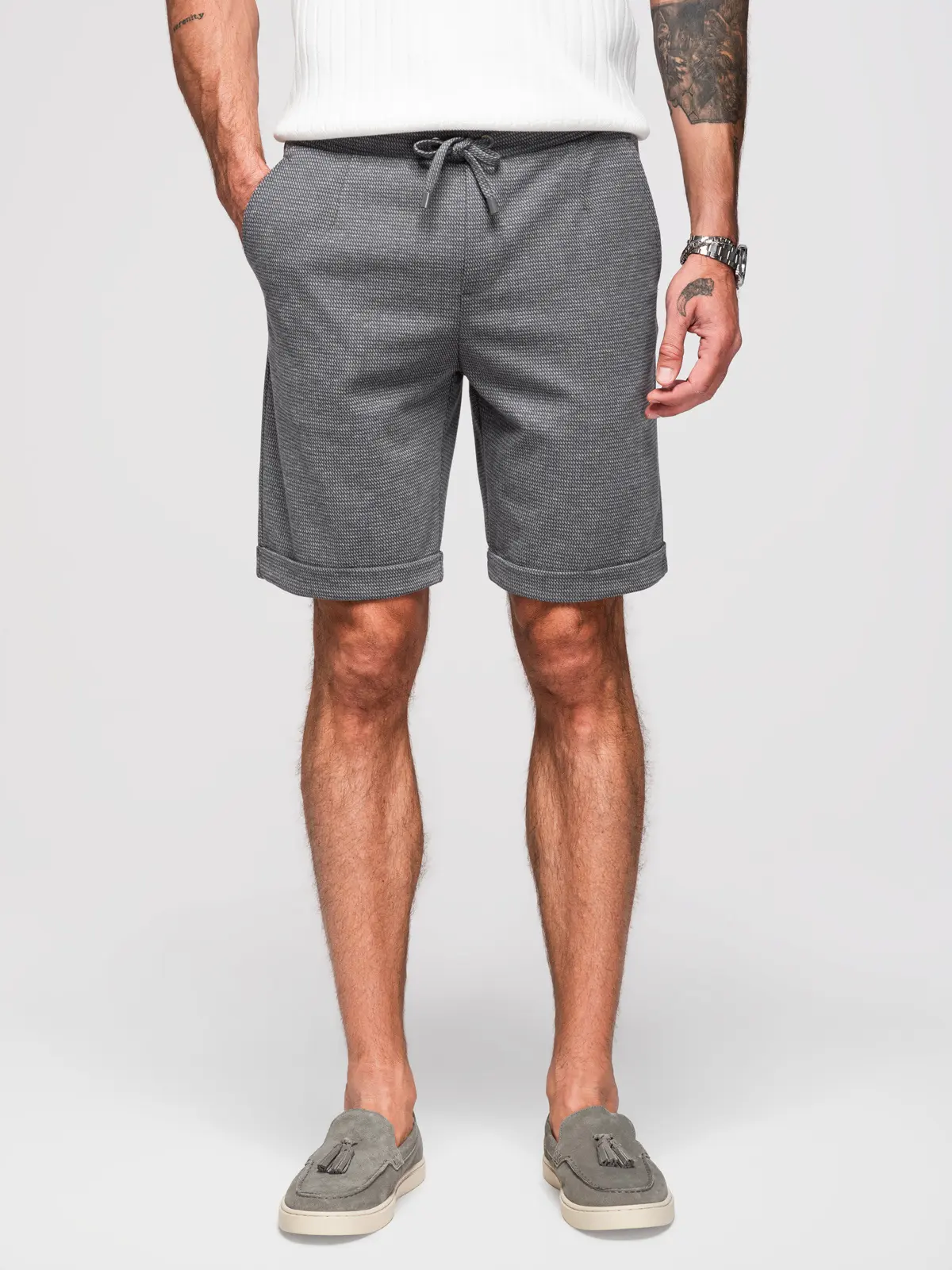 Ombre Men's structured knit elastic waistband short shorts - graphite