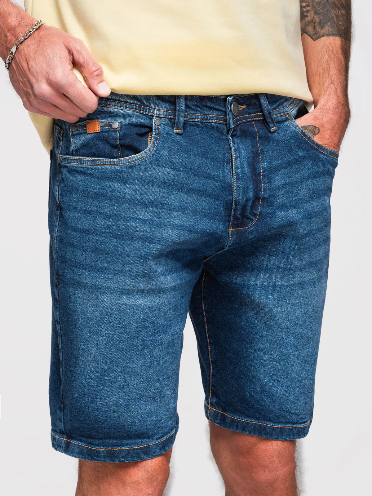 Ombre Men's denim shorts with classic cut - dark blue