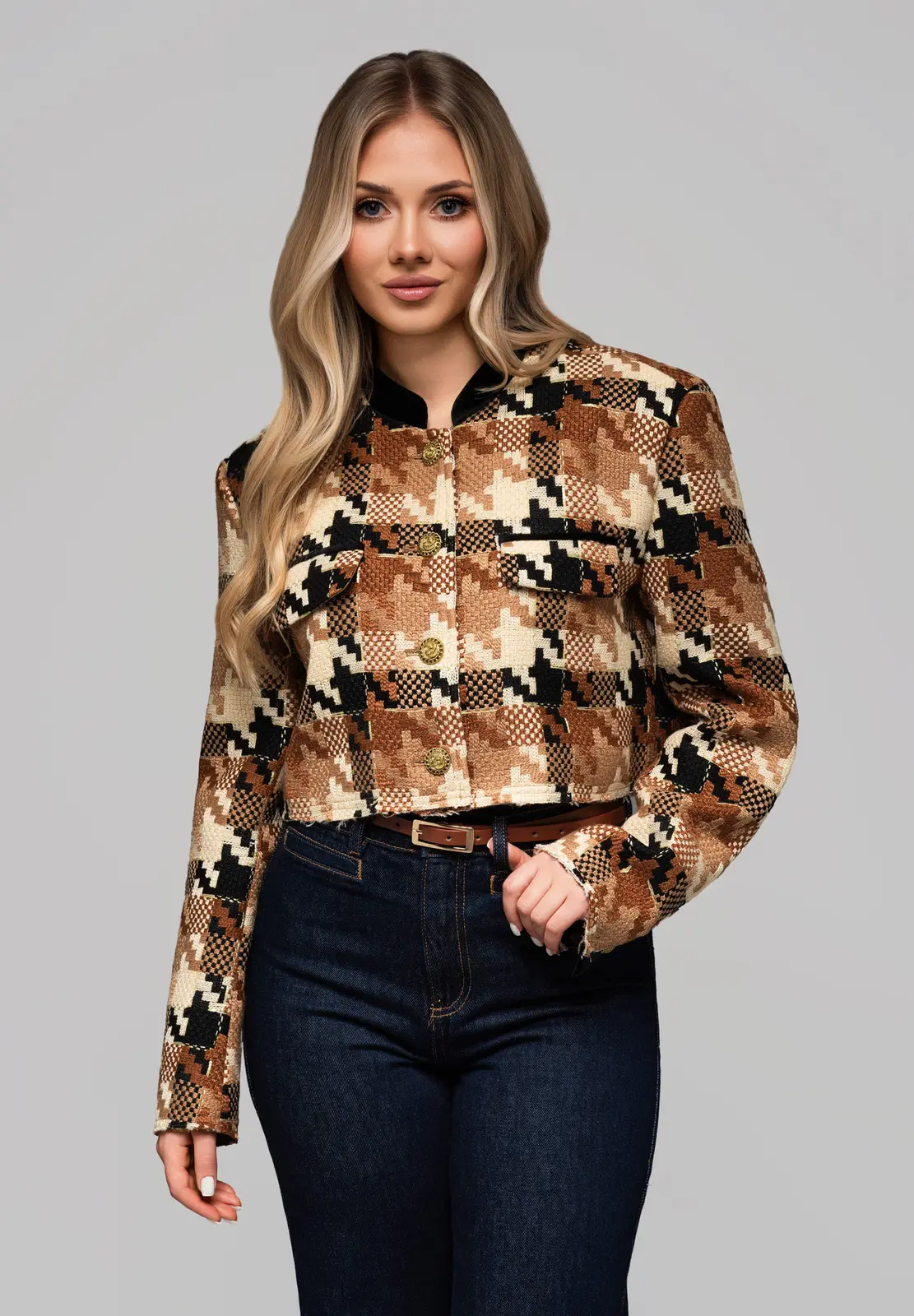 Edoti Women's short stand-up jacket with wool OW-BLZB-0103 v1