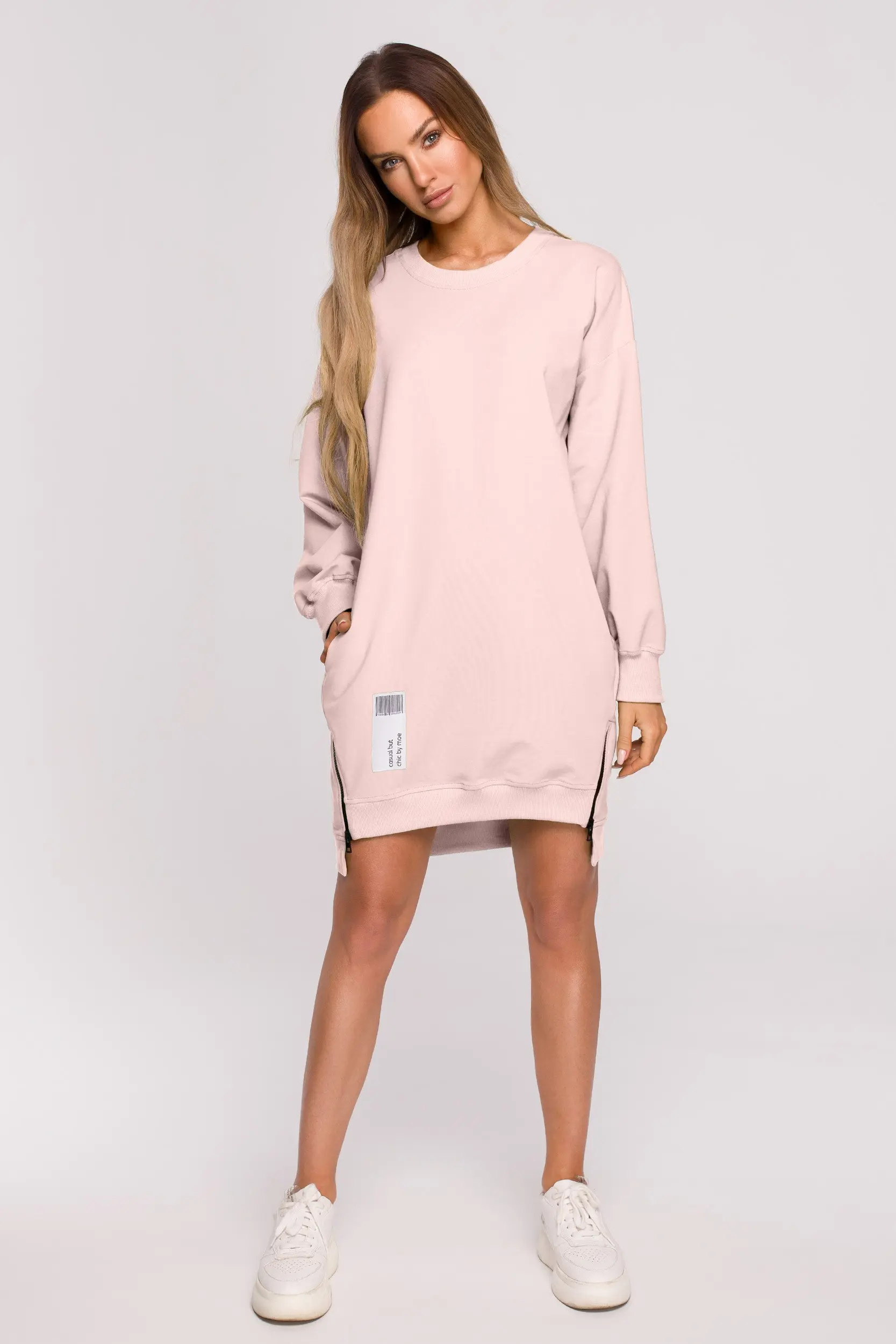Made Of Emotion Woman's Pullover tunic with zippers - candy pink