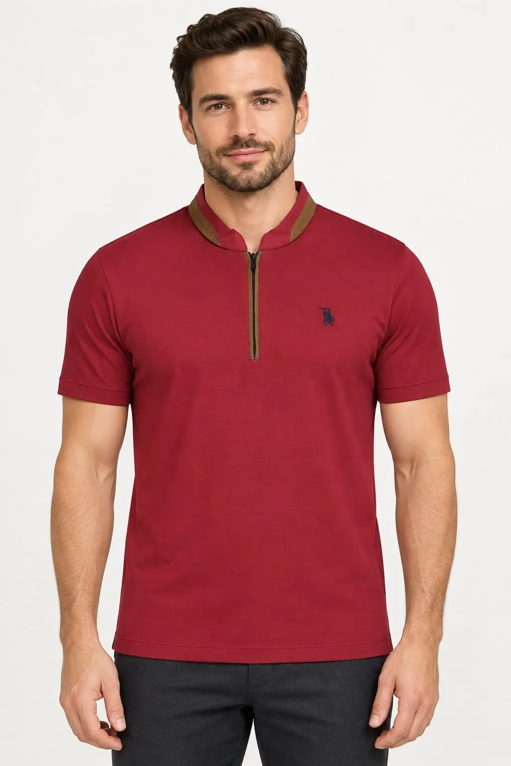 Dewberry pánské tričko na zip burgundy