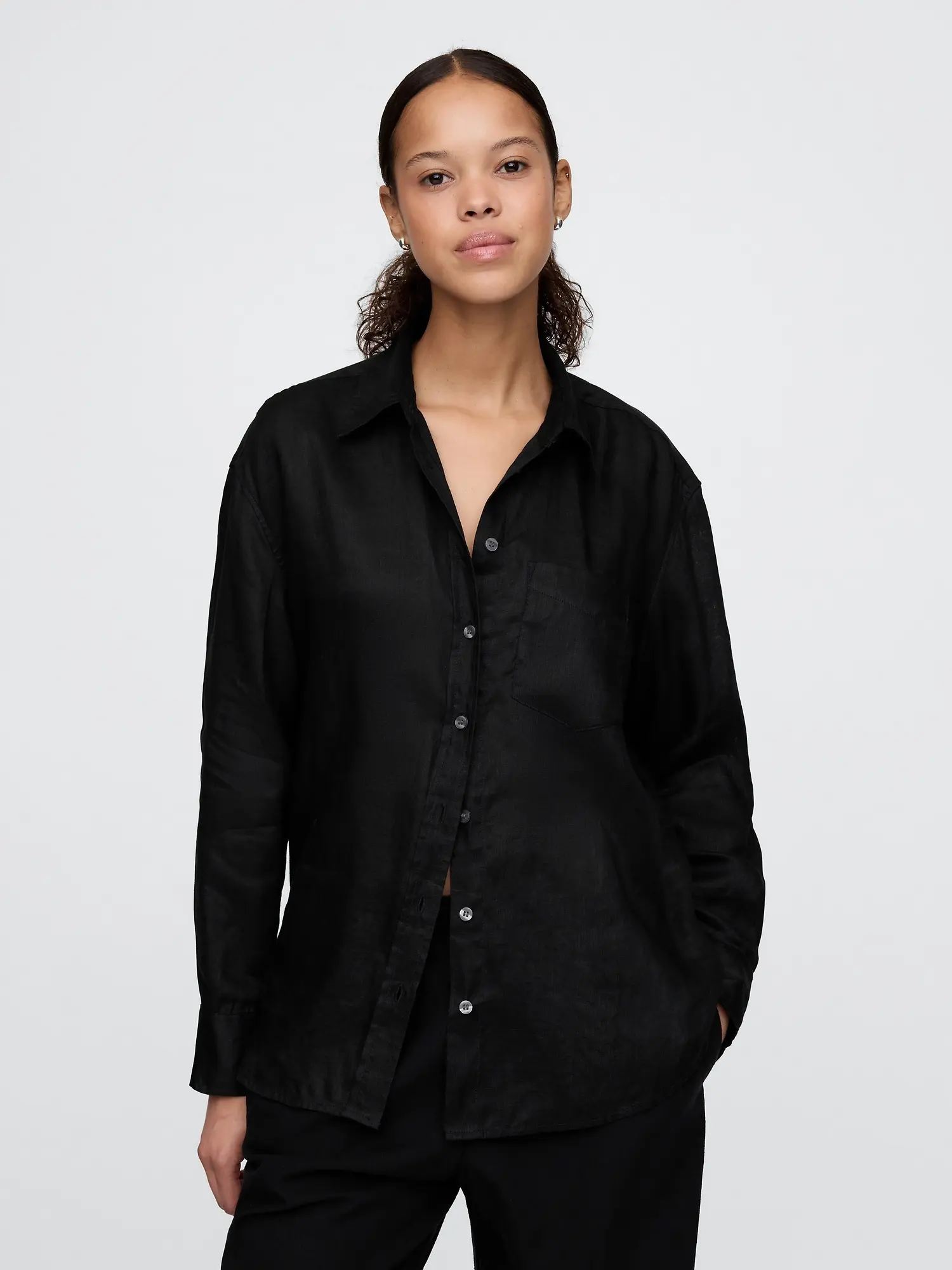 GAP Lněná oversize košile Big Shirt černá Velikost: M