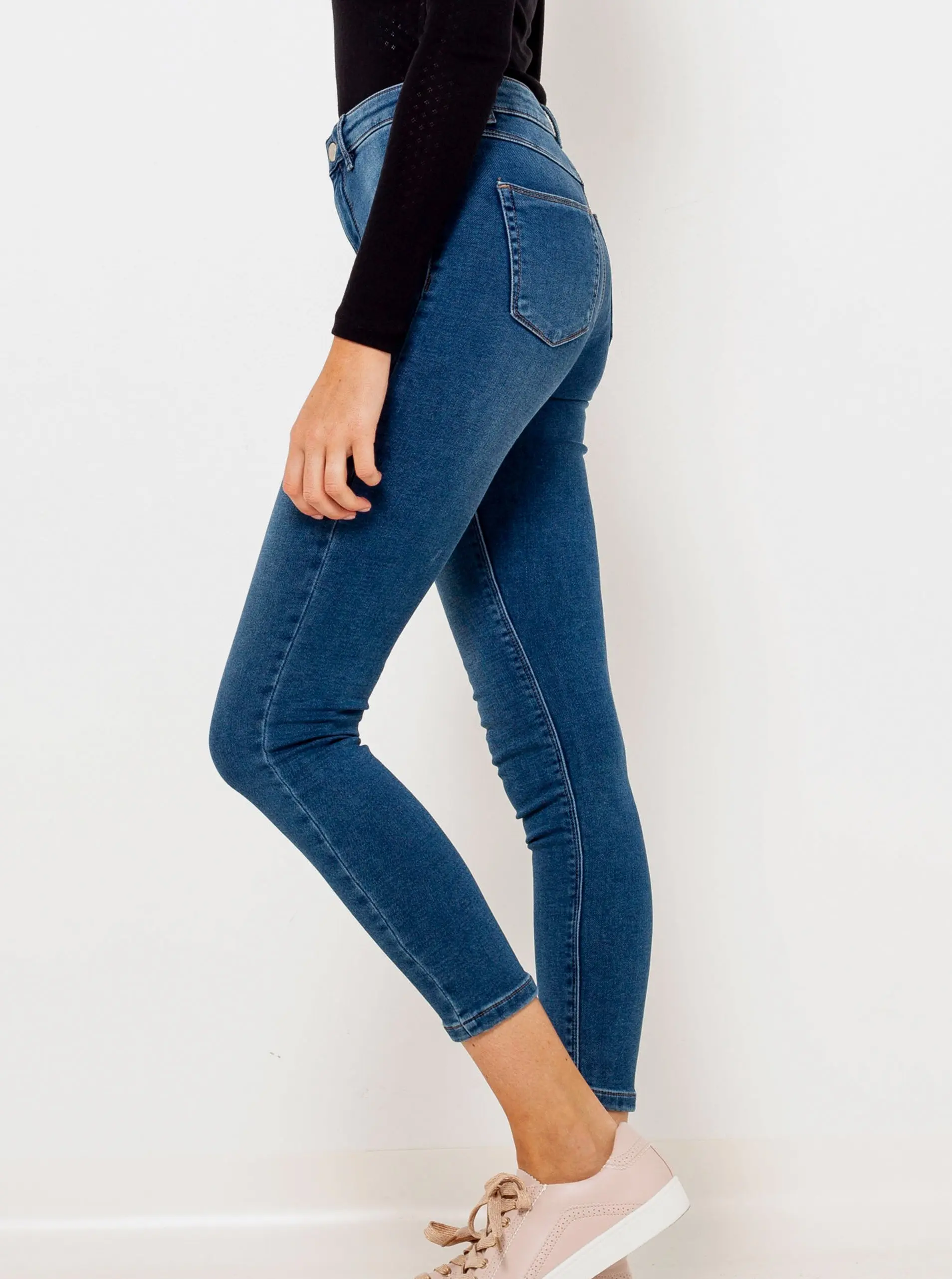 Modré zkrácené skinny fit džíny CAMAIEU - Dámské