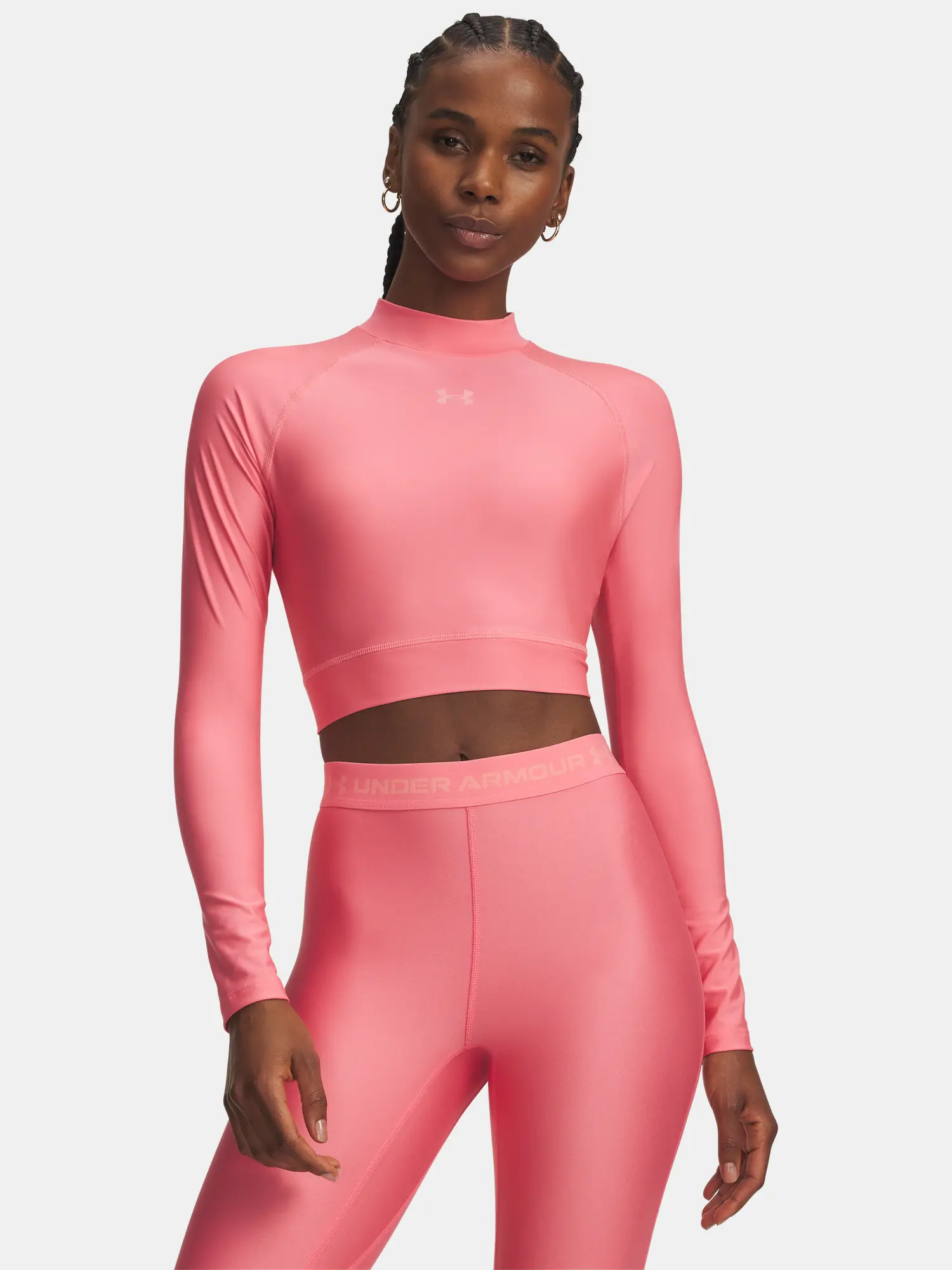 Under Armour HeatGear Crop Mock LS-PNK