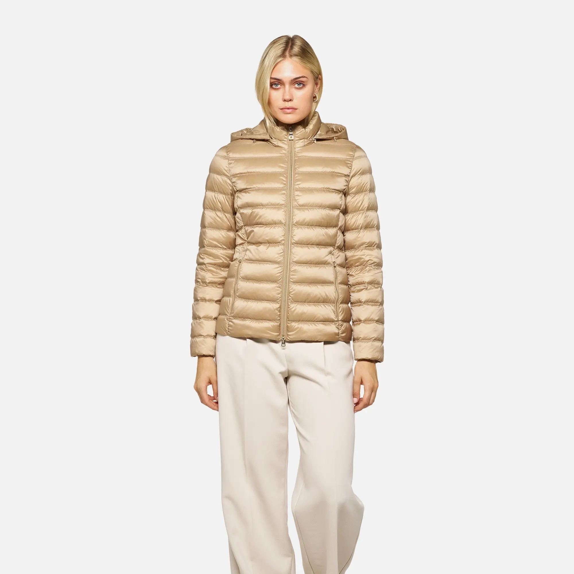 Beige dámská prošívaná bunda Geox Jaysen