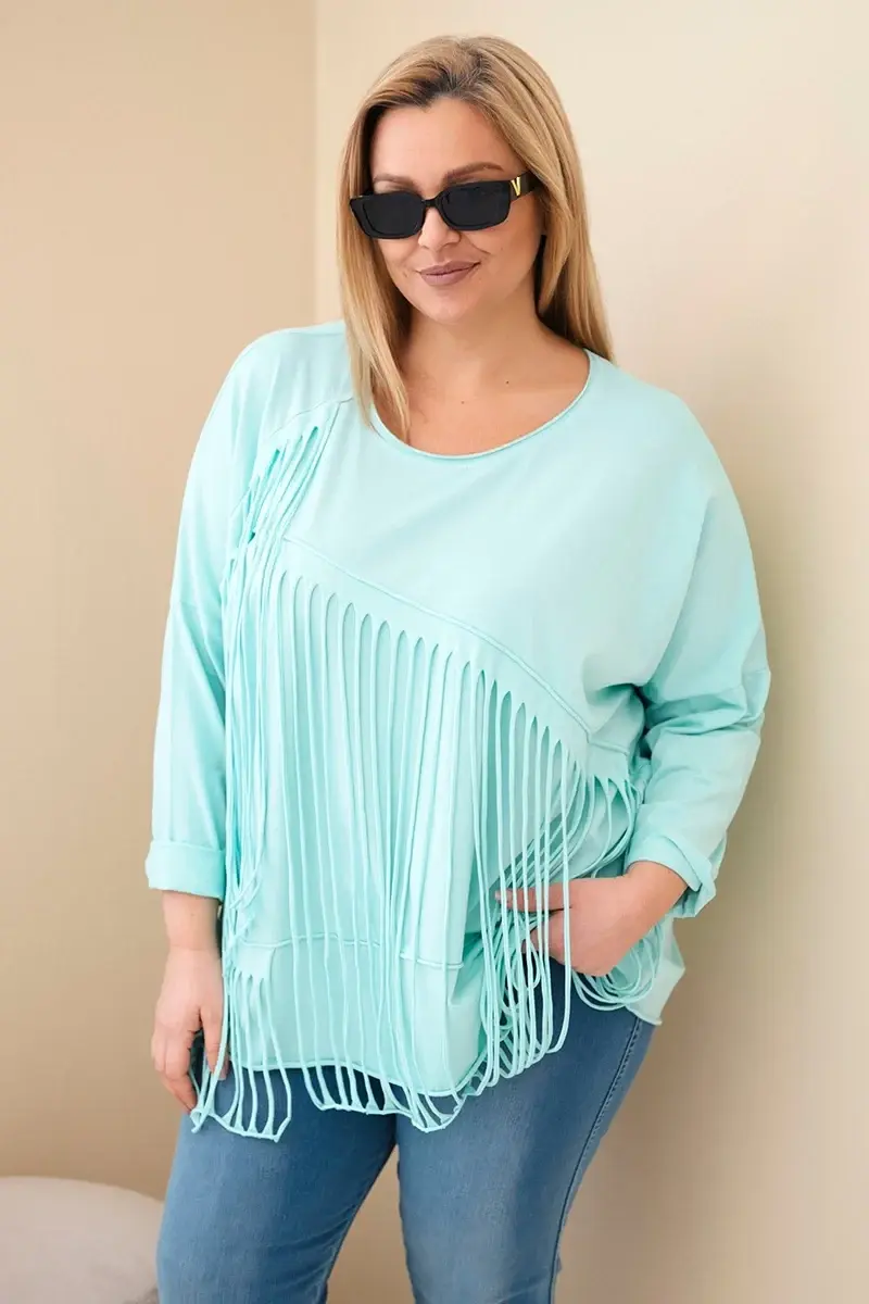 Plus size dámská halenka s třásněmi, mátová