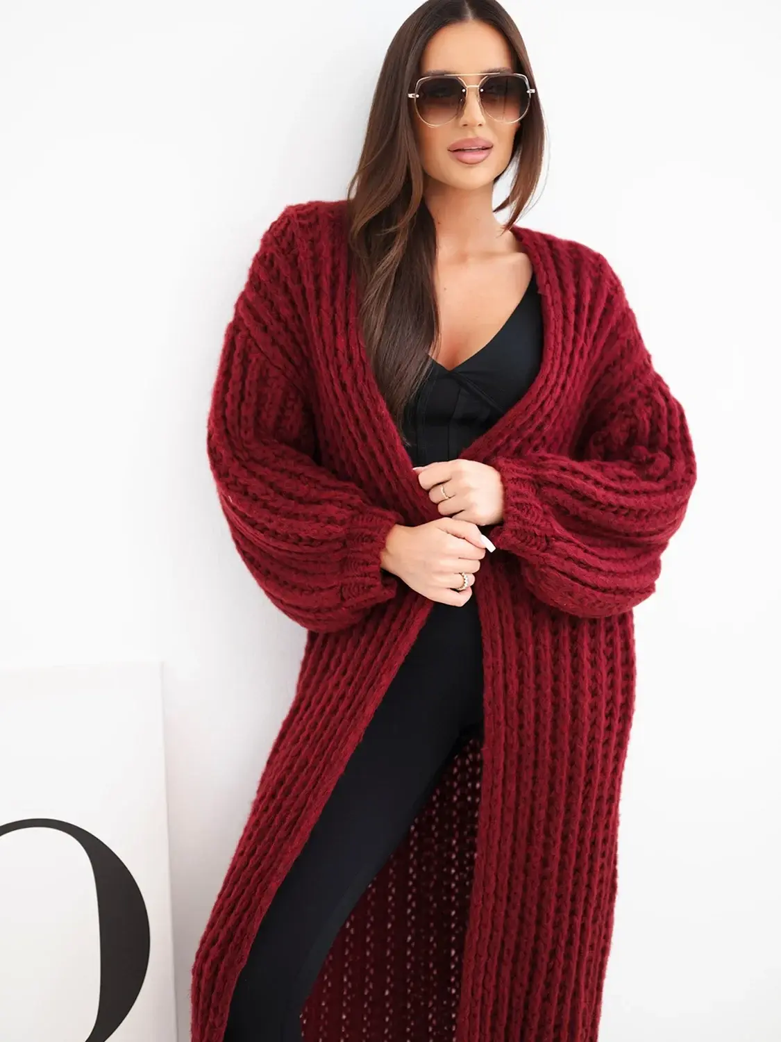 Dlouhý otevřený dámský cardigan