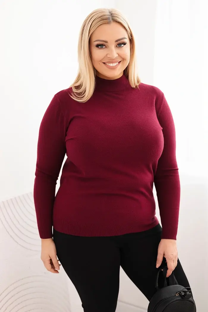 Kesi Włoski Dámský svetr Plus Size z viskózy s rolákem bordový
