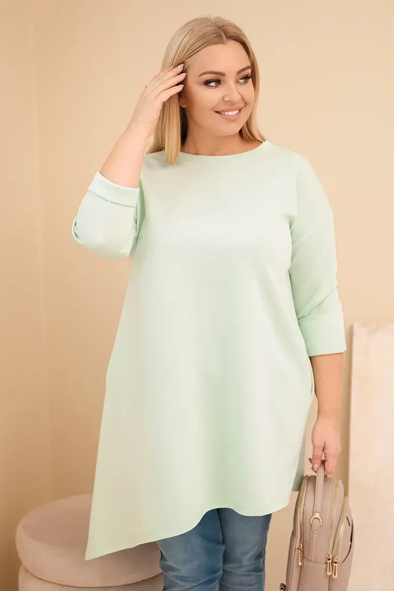 Kesi Włoski Dámská suknička Plus Size z viskózy s volným střihem a dlouhým rukávem mátová