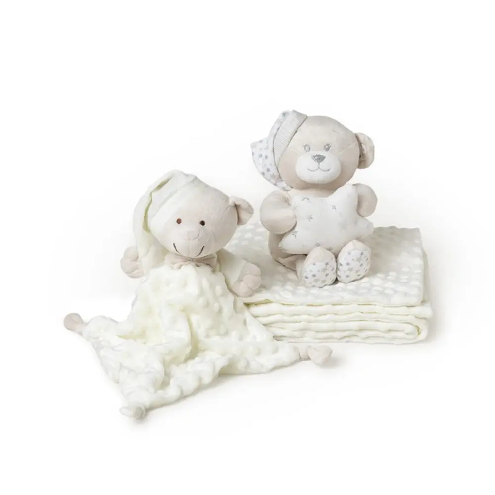 Interbaby Deka měkká kuličky + přítulka + medvídek - KRÉMOVÁ