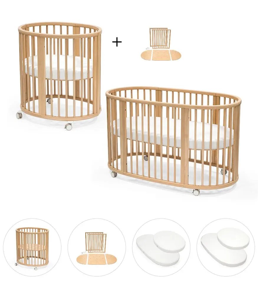 STOKKE® Sleepi™ V3 White + prodloužení + 2x matrace + 2x prostěradlo -