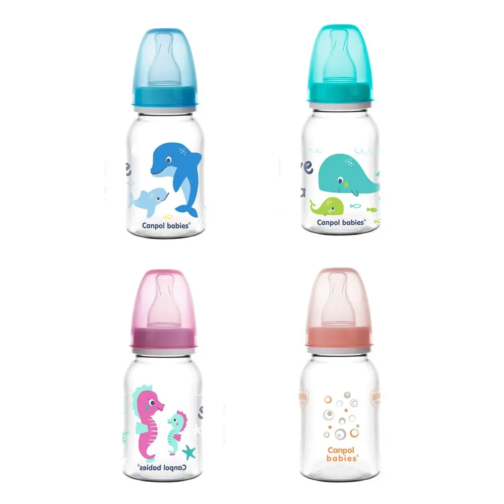 Canpol Babies Kojenecká lahvička s potiskem 120 ml Love Sea modrá, růžová