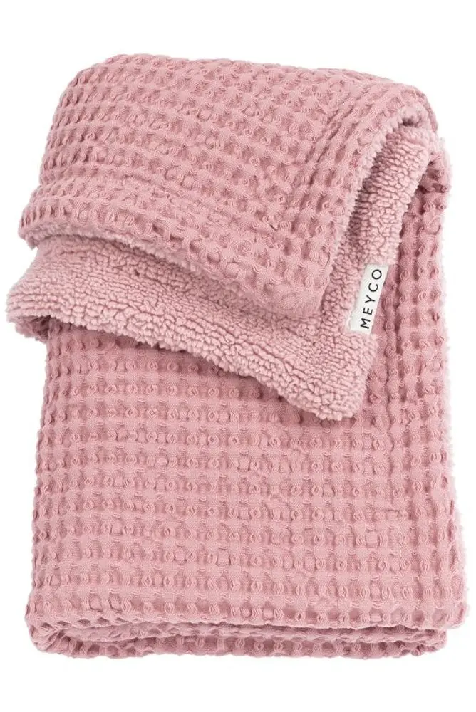 Meyco Deka do postýlky Waffle Teddy fleece - Old pink