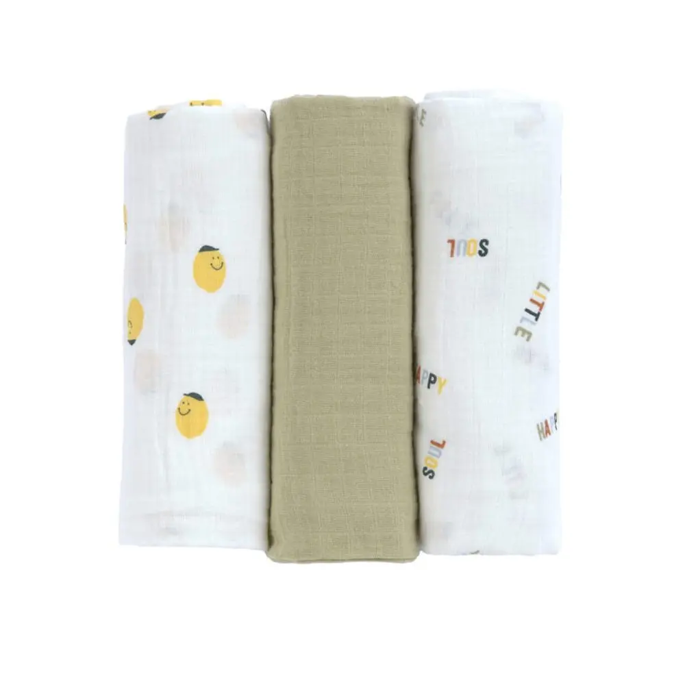Lässig BABIES Swaddle Burp blanket 85x85 Happy Fruits lemon