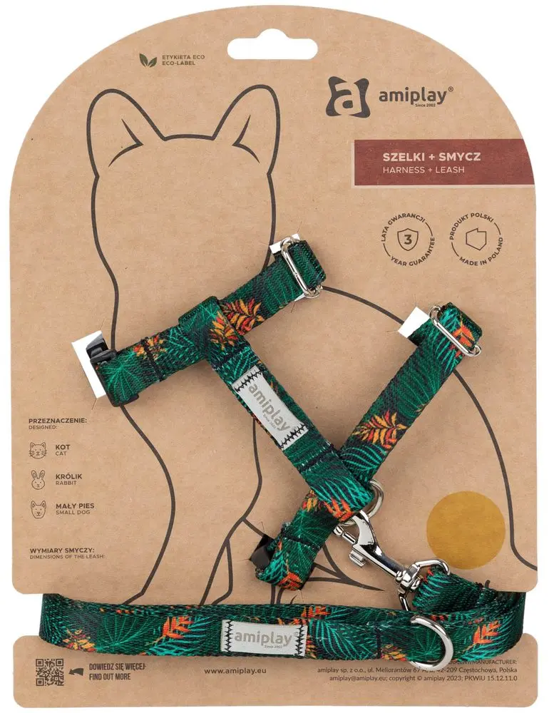 Amiplay Kšíry pro kočku s vodítkem BeHappyCat Jungle | Postroje pro kočky - S | P58715