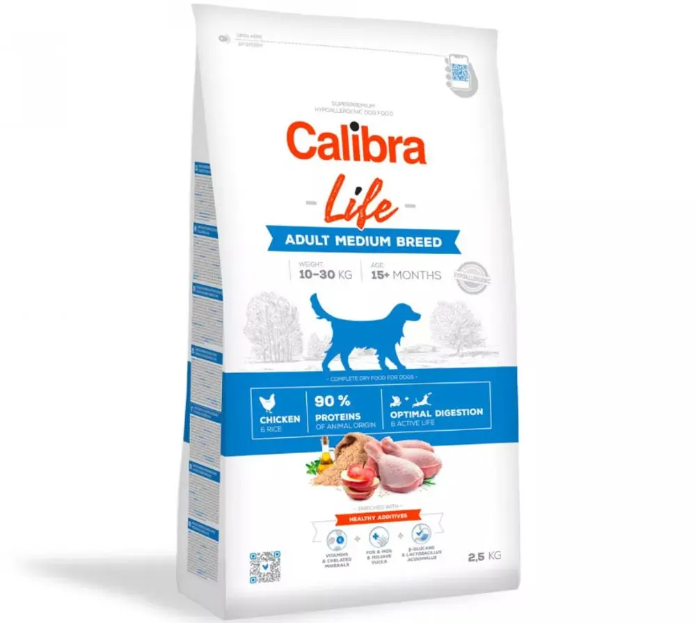Calibra Dog Life Adult Medium Breed Chicken 2,5 kg | Granule pro psy | P57114
