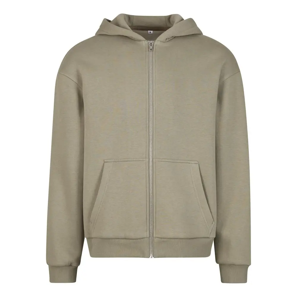 Build Your Brand Hebká pánská mikina na zip Fluffy - Světlá olivová | 4XL