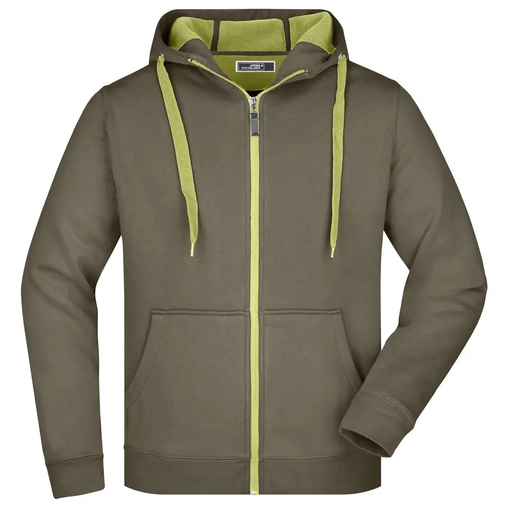 Daiber Pánská dvoubarevná mikina JN355 - Olivová / limetkově zelená | 2XL