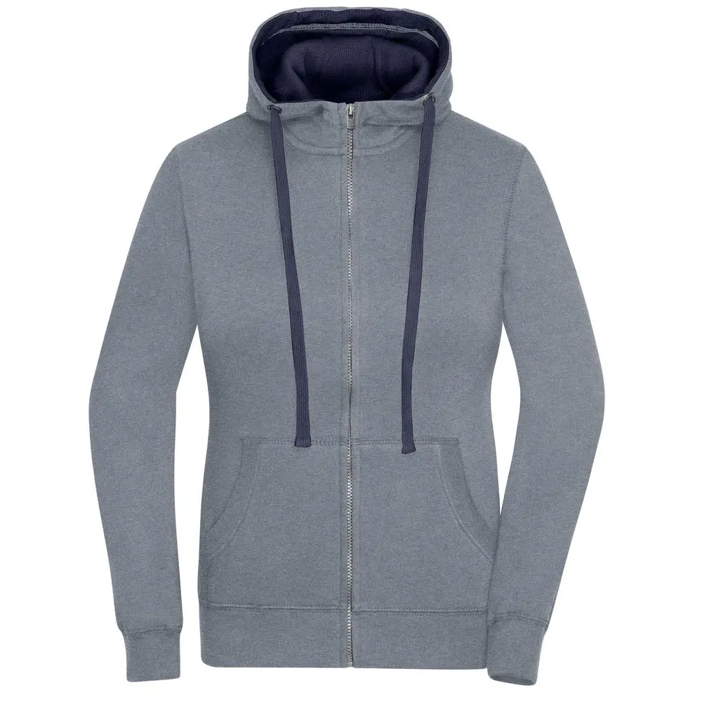 Daiber Dámská mikina na zip s kapucí JN962 - Šedý melír / tmavě modrá | XL