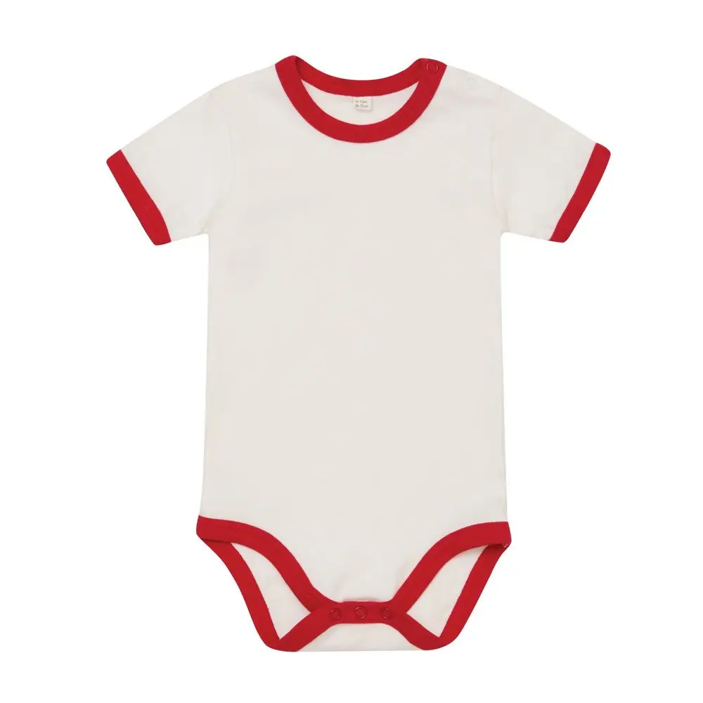 Babybugz Dvoubarevné dětské body s krátkým rukávem - Bílá / červená | 3-6 měsíců