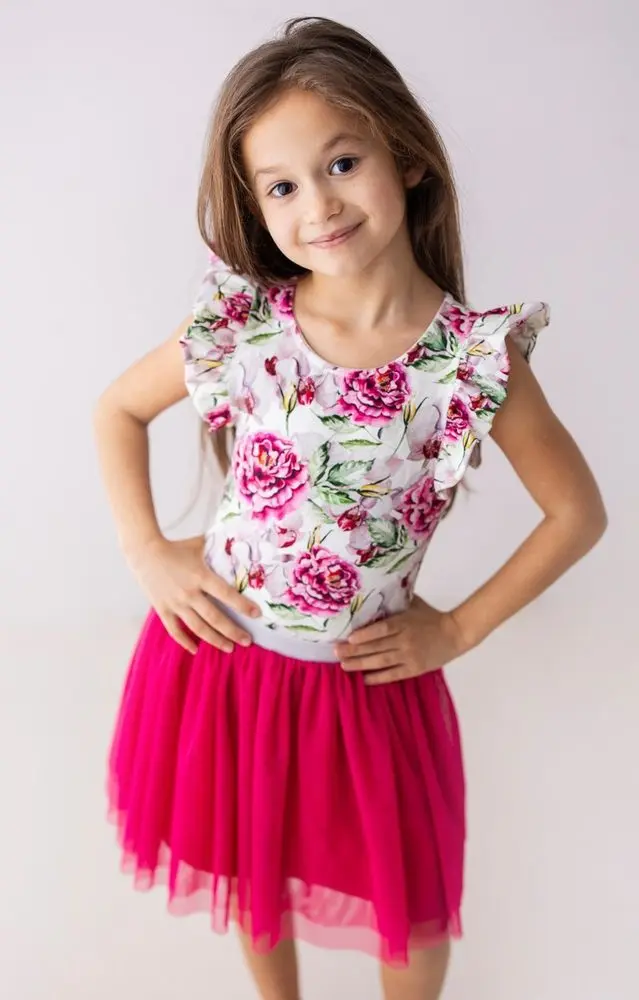 Dívčí blůzka s kanýrkem Lily Grey fuchsiové květy - 104