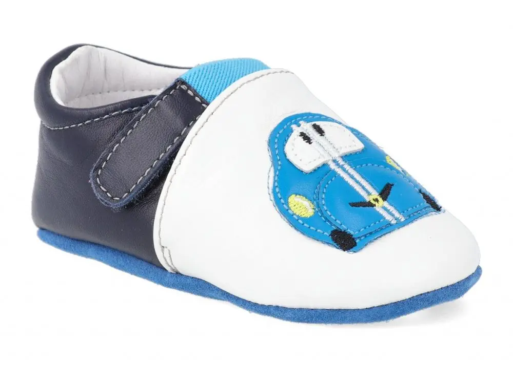 DDstep Dětské kožené capáčky - Autíčko (White) - S
