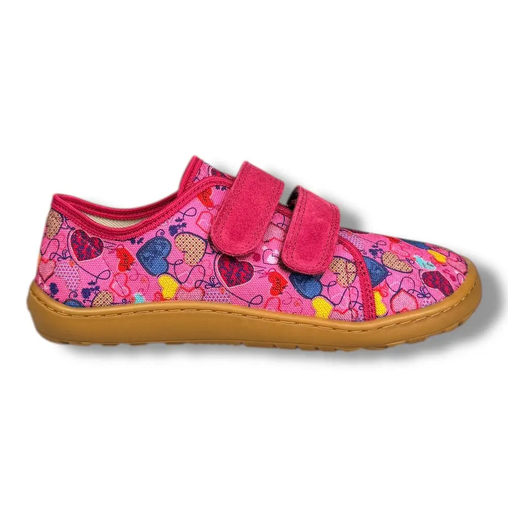 Froddo G1700422-6 barefoot plátěnky – přezůvky do školy ( Srdíčka / Fuxia) -