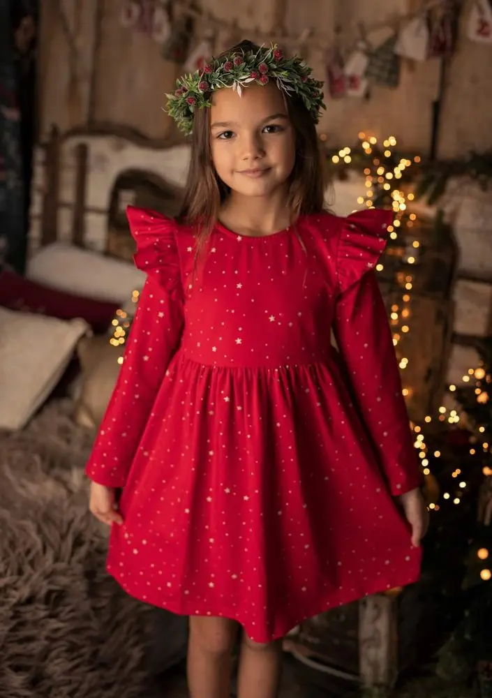 Dívčí slavnostní Lily Grey stars šaty - červené -