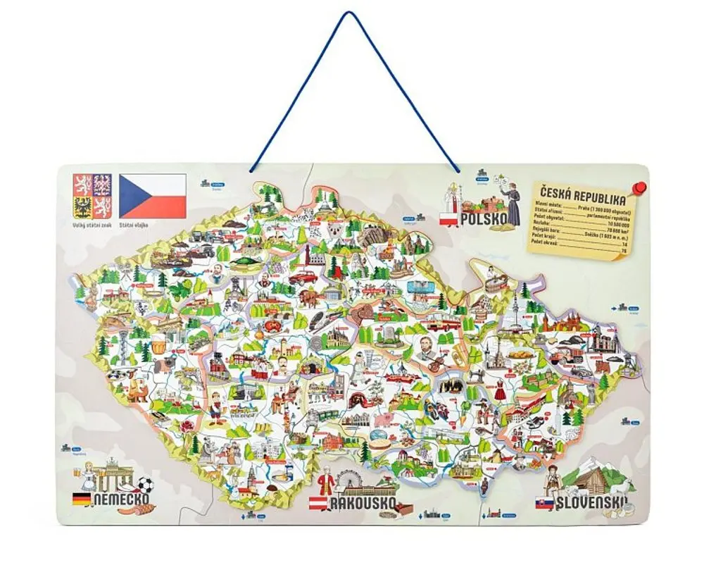 Woodyland magnetická mapa ČR s obrázky a společenská hra 3 v 1