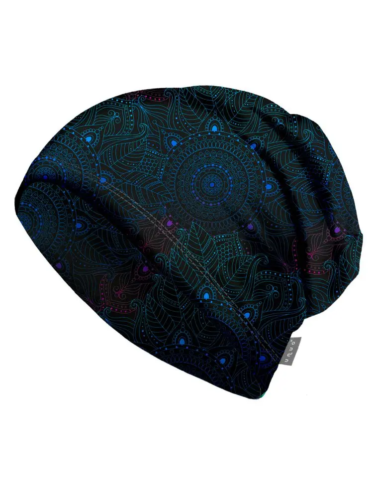 Unuo, Dětská čepice fleecová spadená, Temná mandala - S (45-48 cm) - 1-3 roky