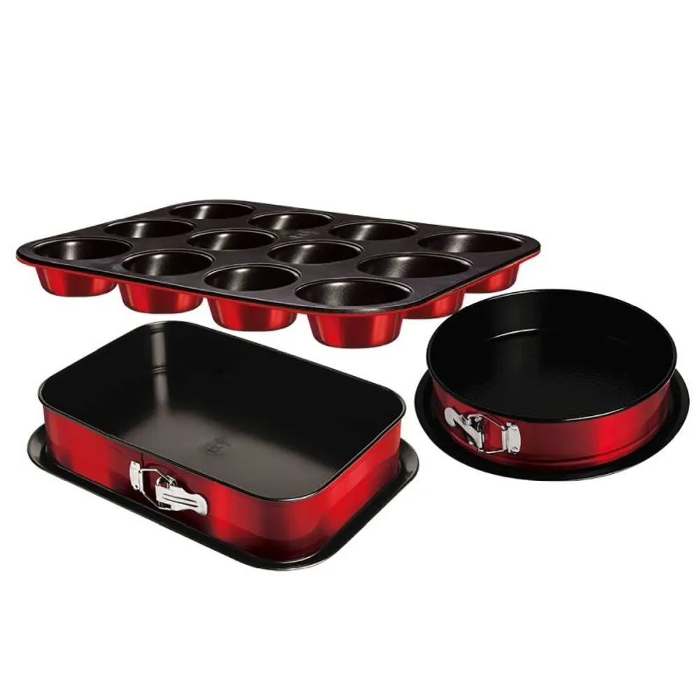 BERLINGERHAUS Sada pečicích forem s titanovým povrchem 3 ks Burgundy Metallic Line muffin BH-7635