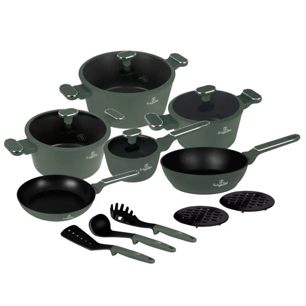 BERLINGERHAUS Sada nádobí s titanovým povrchem 15 ks Matte Green Collection BH-8208