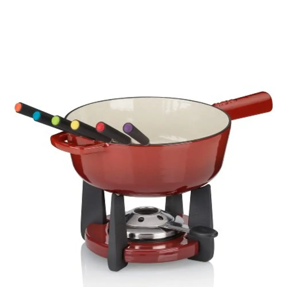 KELA Sada na sýrové fondue litinová CALIDO 1,8 l červená KL-16621