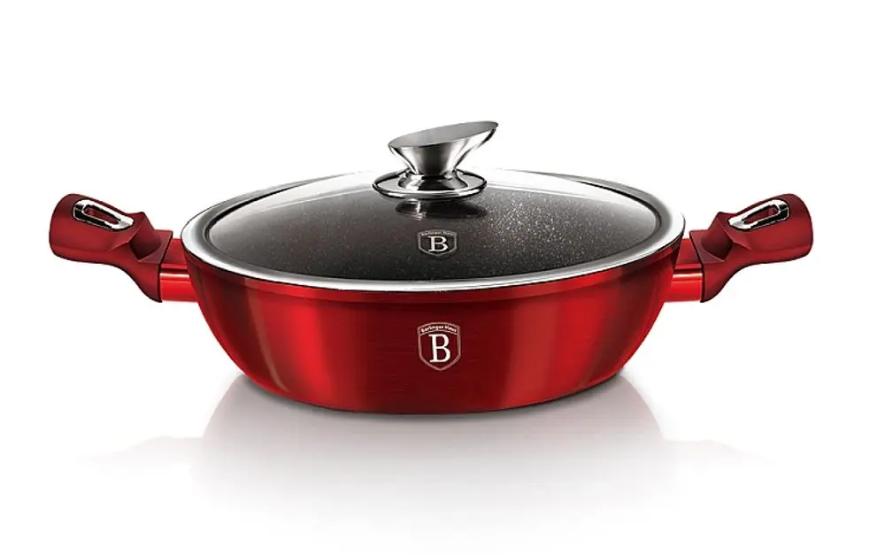 BERLINGERHAUS Pekáč kulatý s mramorovým povrchem a poklicí 28 cm Burgundy Metallic Line BH-1263