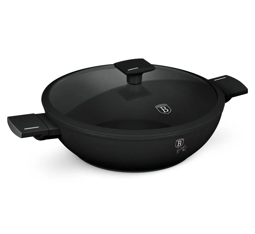 BERLINGERHAUS Pánev WOK s titanovým povrchem a poklicí 30 cm Matte Black Collection BH-8182