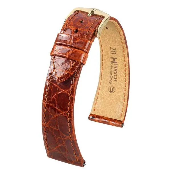 Řemínek Hirsch Genuine Croco - zlatohnědý, lesk -