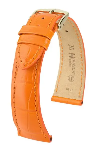 Řemínek Hirsch London Alligator - oranžový, mat - 17 mm - L – Standardní délka (doporučujeme) - 16 mm - Rose Gold