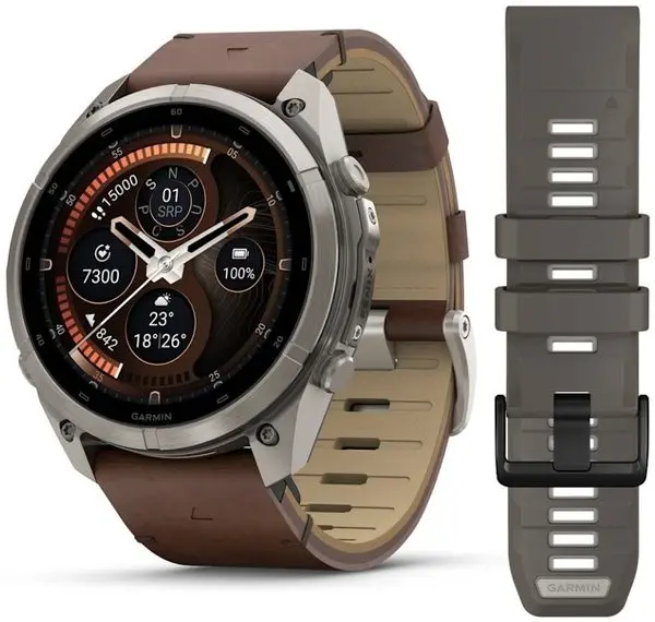 Garmin Fenix® 9 Pro inReach - 51 mm, Titanium s koženým řemínkem Walnut 010-04337-41